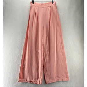Charlie Holiday Pants Womens 2 Pleated Wide Crop Elastic Waist Rayon Linen Pink